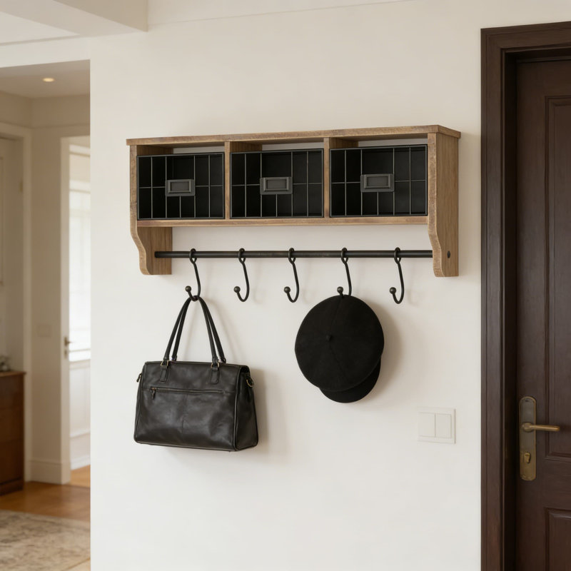 Latitude Run® Wall Mounted Storage Rack With Shelf And Hooks